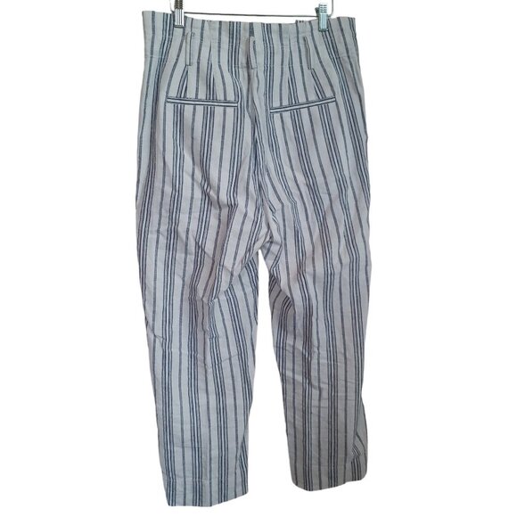 Madewell Pants Linen Cotton Blend Paperbag Waist Baltic Stripe Size 8 - Picture 11 of 13